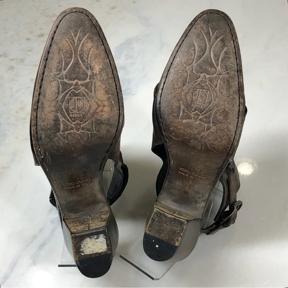 JO Ghost Distressed Leather open back Chunky Heel Bootie. Made in Italy. Sz 38 - Picture 7 of 13